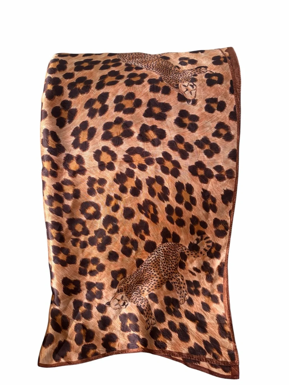 Vintage Oversized Satin Leopard Cheetah Print Square Scarf